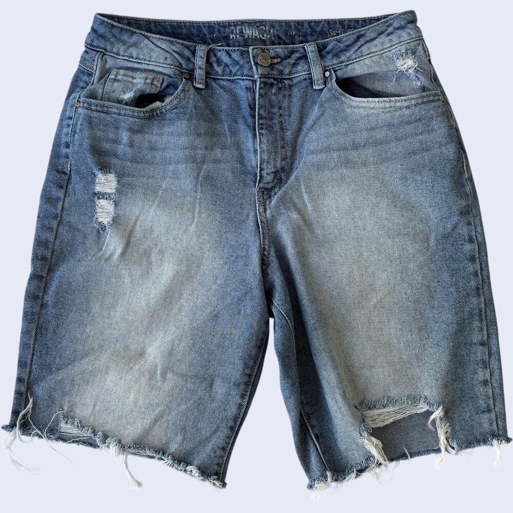 REWASH 11/30 Distressed Denim Shorts Blue Raw Hem